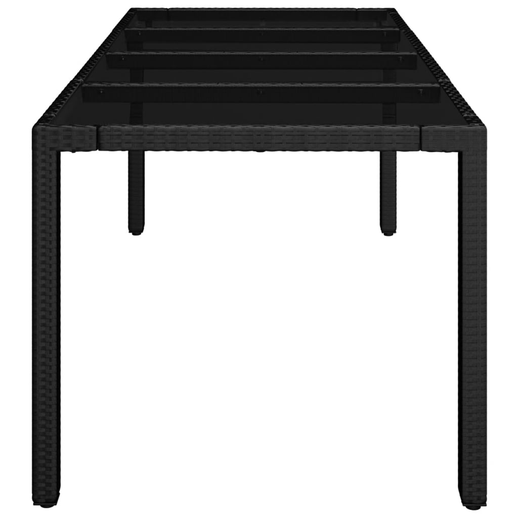 Tuintafel met poly rattan 190 x 90 x 75 cm Glazen blad