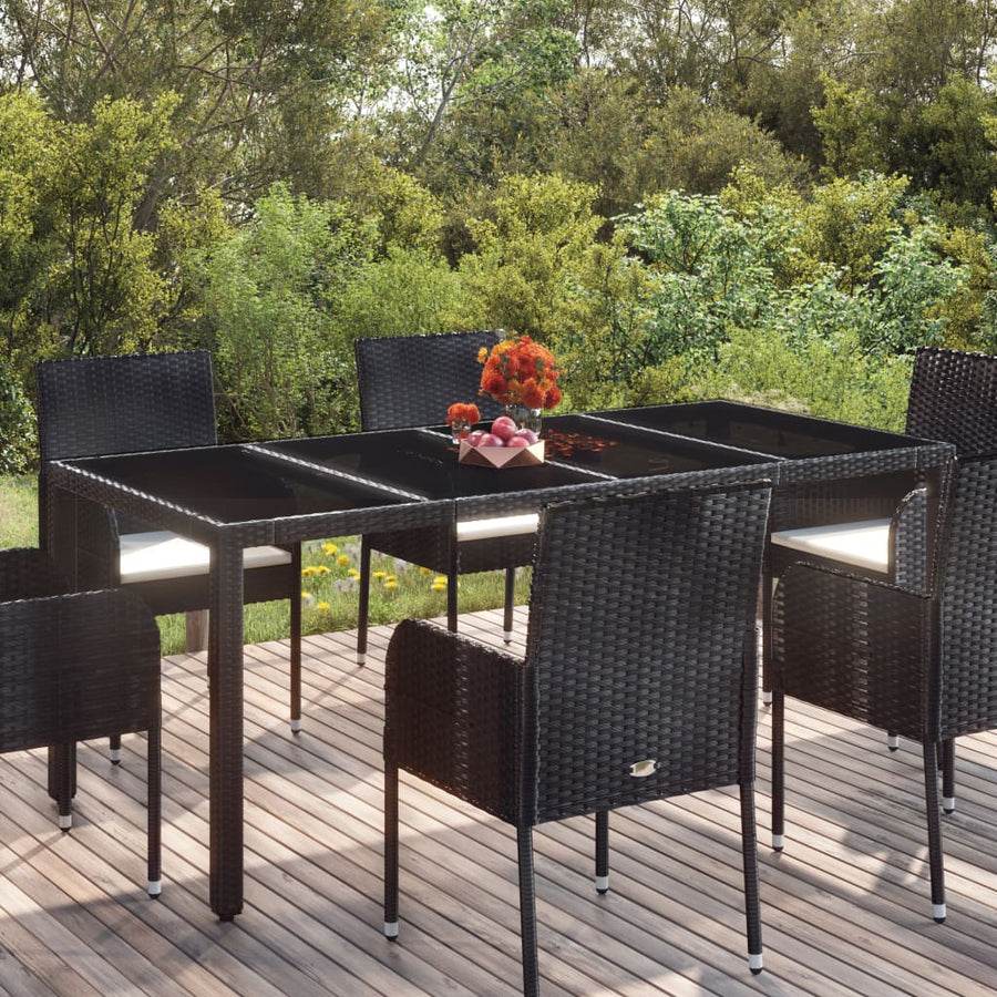 Tuintafel met poly rattan 190 x 90 x 75 cm Glazen blad