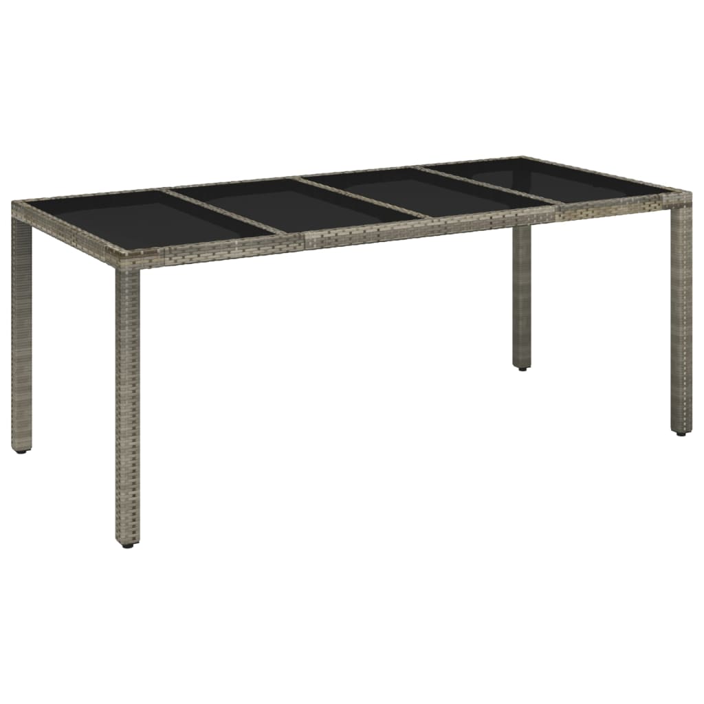Tuintafel met glazen blad 190x90x75 cm poly rattan grijs 190 x 90 x 75 cm Glazen blad