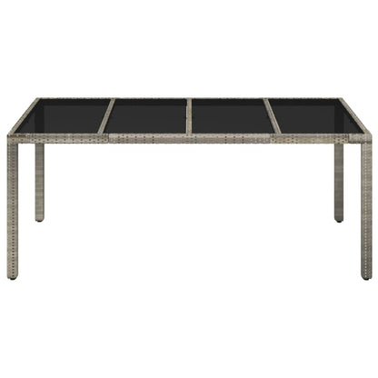 Tuintafel met glazen blad 190x90x75 cm poly rattan grijs 190 x 90 x 75 cm Glazen blad