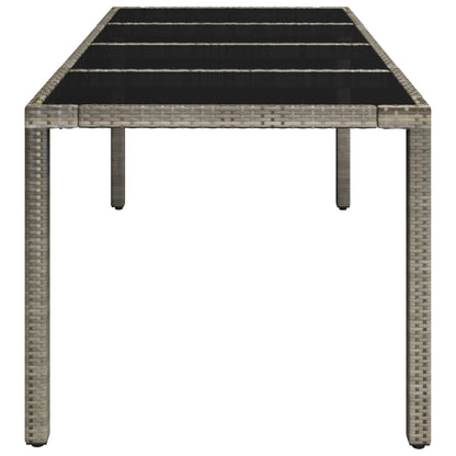 Tuintafel met glazen blad 190x90x75 cm poly rattan grijs 190 x 90 x 75 cm Glazen blad