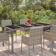 Tuintafel 190x90x75 cm poly rattan grijs glas