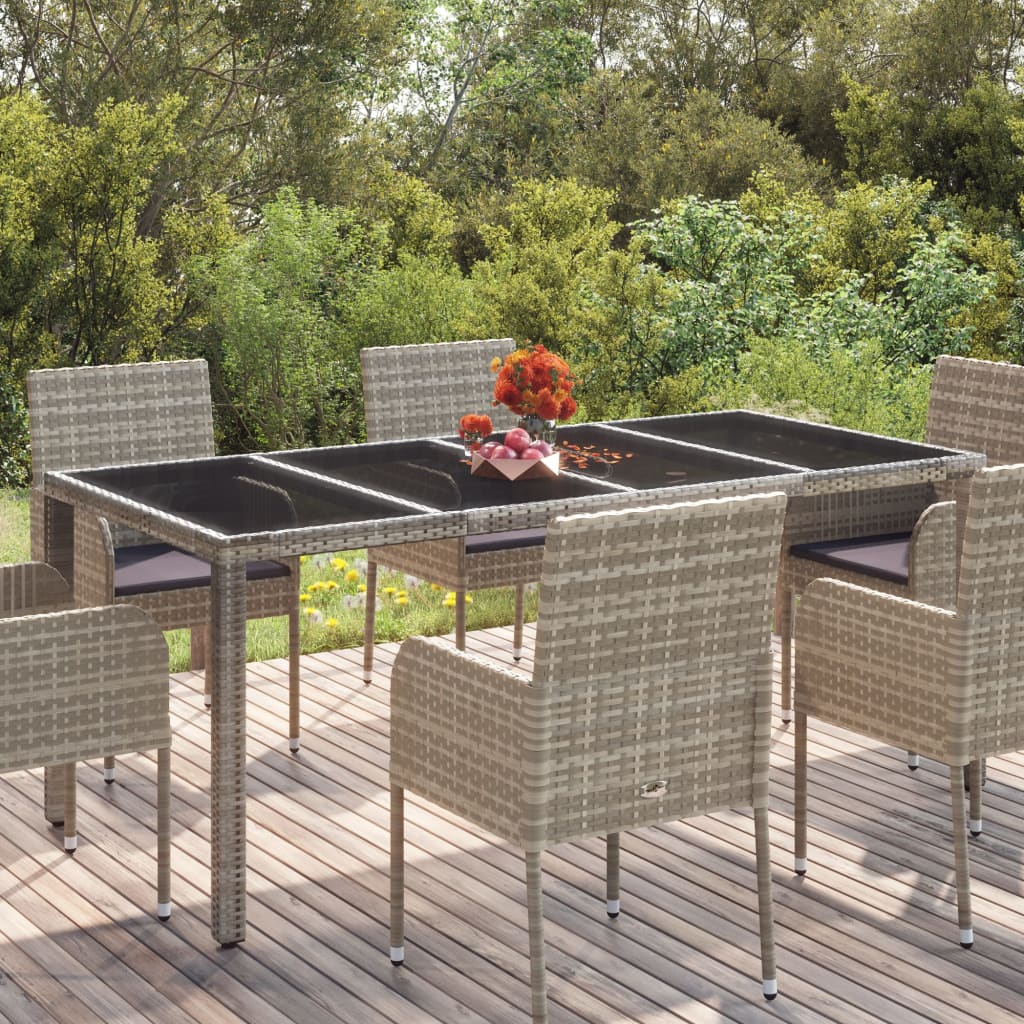 Tuintafel met glazen blad 190x90x75 cm poly rattan grijs 190 x 90 x 75 cm Glazen blad