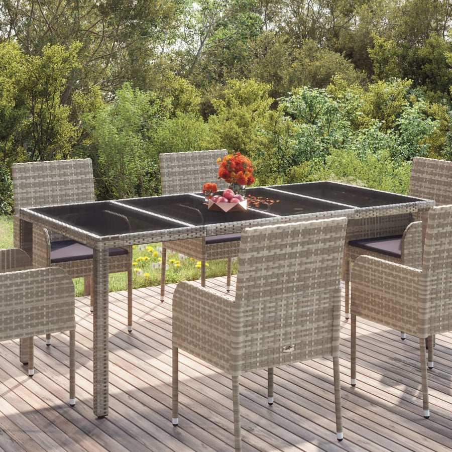 Tuintafel met glazen blad 190x90x75 cm poly rattan grijs 190 x 90 x 75 cm Glazen blad