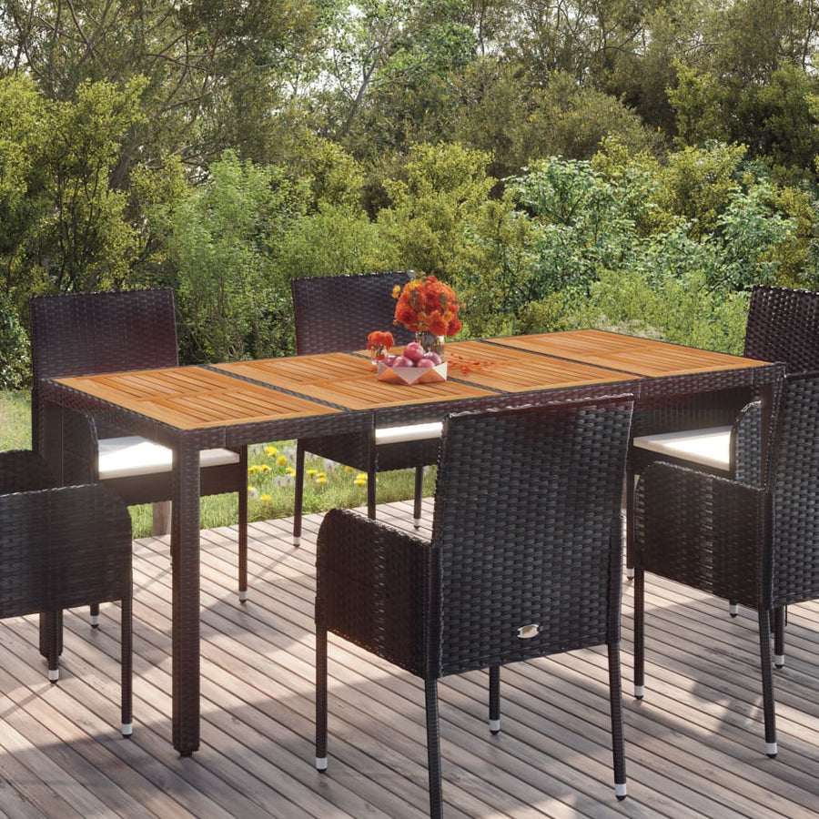 Tuintafel Met Houten Blad 190X90X75 Cm Poly Rattan Grijs