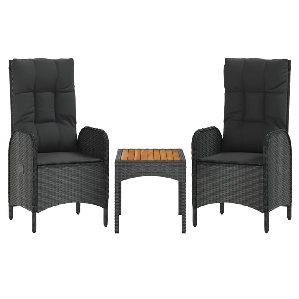 -Delige Loungeset Met Kussens Poly Rattan Zwart