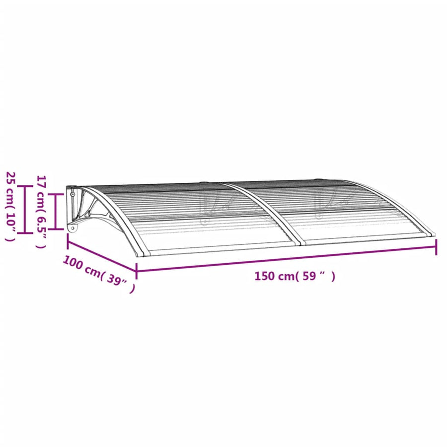 Deurluifel Polycarbonaat 150 x 100 cm Grijs en wit