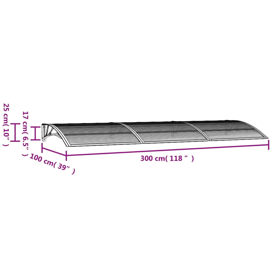 Deurluifel Polycarbonaat 300 x 100 cm Grijs en wit