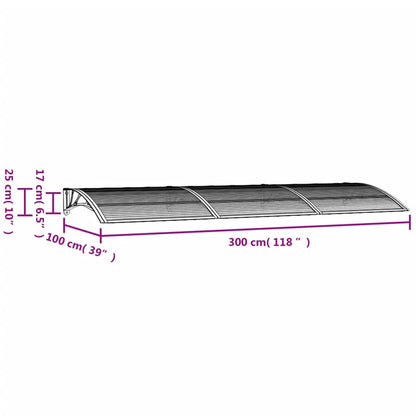Deurluifel Polycarbonaat 300 x 100 cm Zwart en bruin