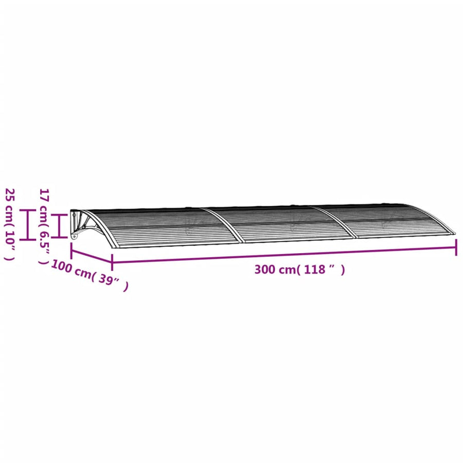 Deurluifel Polycarbonaat 300 x 100 cm Zwart en bruin
