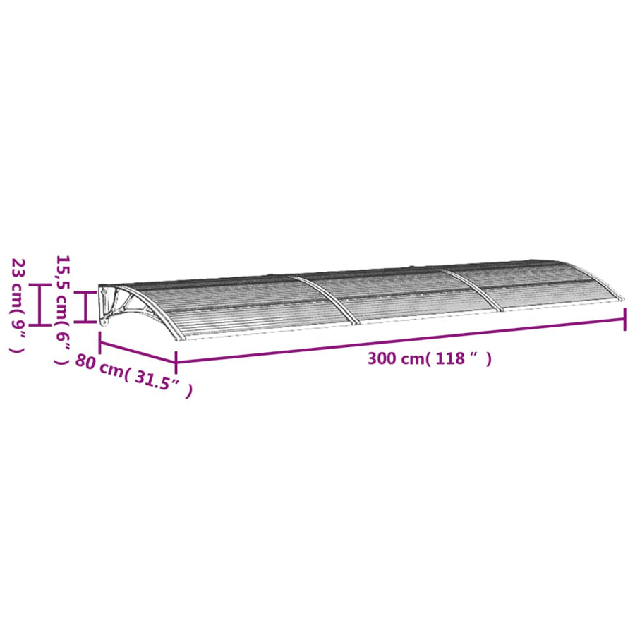 Deurluifel Polycarbonaat 300 x 80 cm Grijs en transparant
