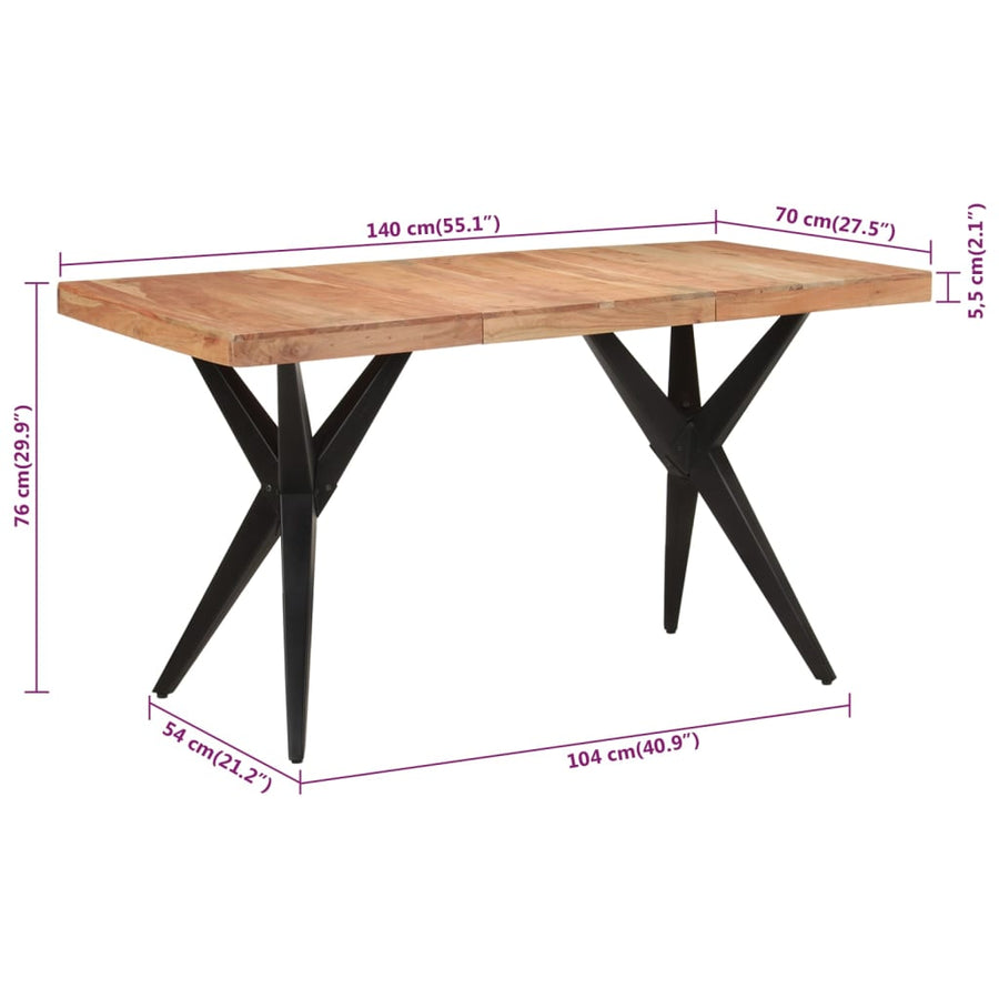 Eettafel 140X70X76 Cm Massief Acaciahout Zwart