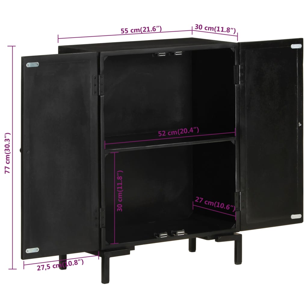 Dressoir Massief Mangohout En Ijzer 55 x 30 x 77 cm Zwart