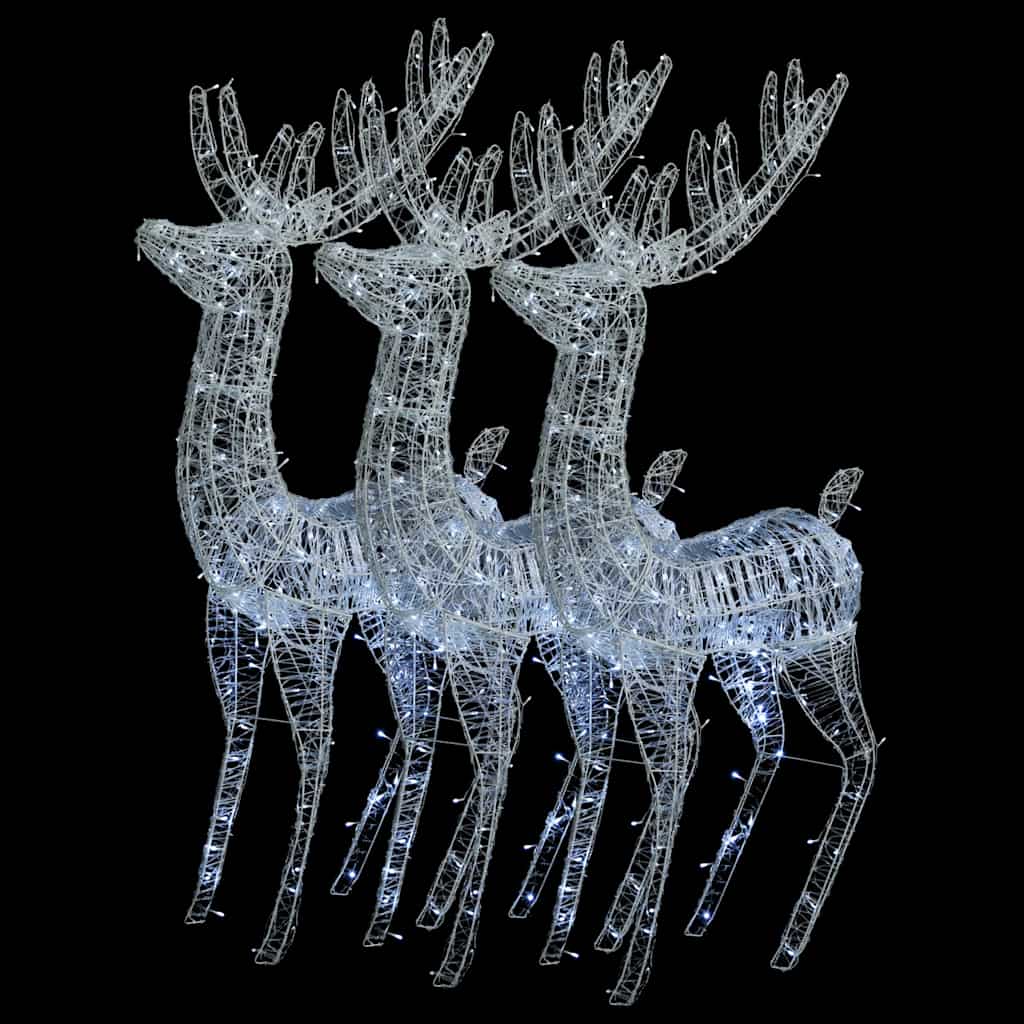 Kerstdecoratie rendier XXL 3 st 250 LED's warmwit 180 cm acryl