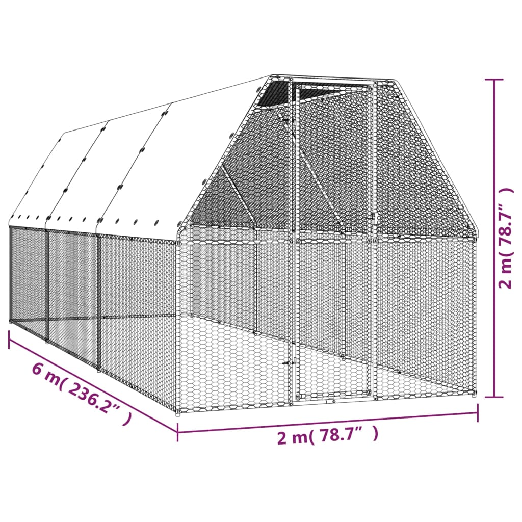 Buitenhok Voor Kippen Gegalvaniseerd Staal 2 x 6 x 2 m