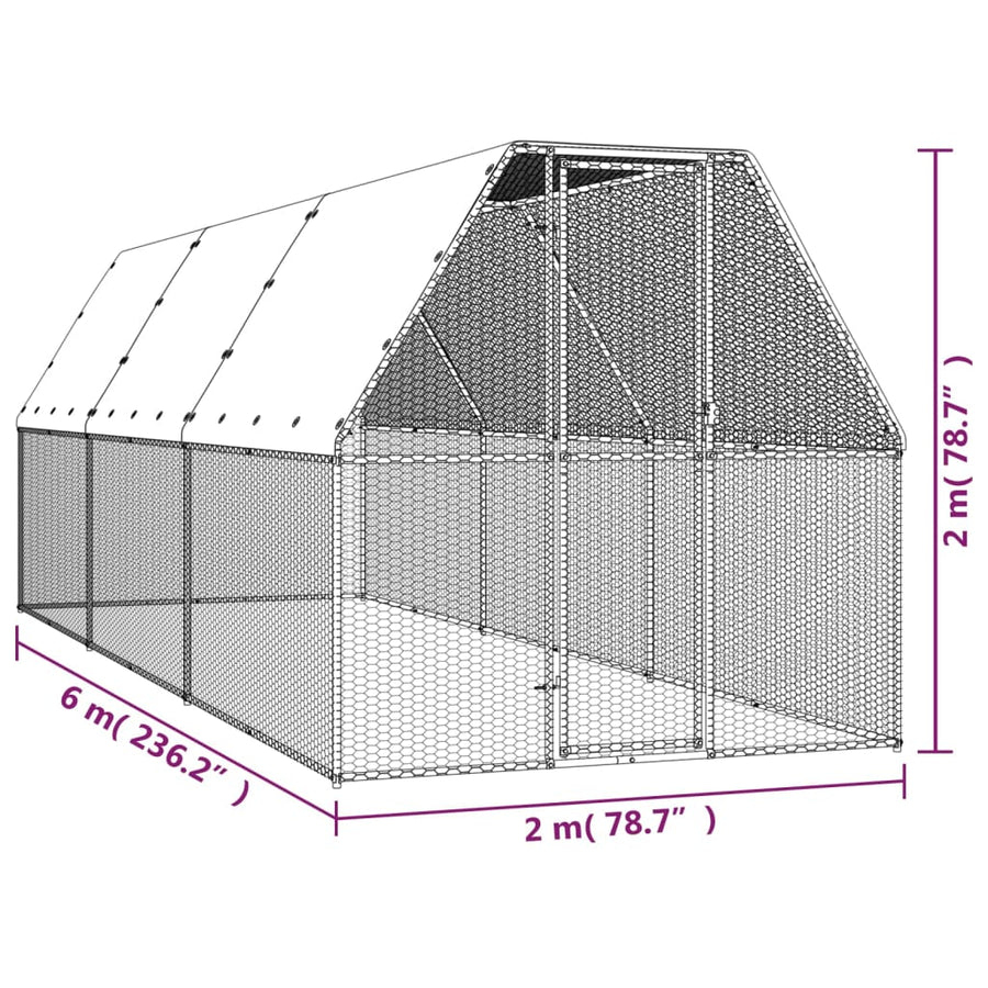 Buitenhok Voor Kippen Gegalvaniseerd Staal 2 x 6 x 2 m