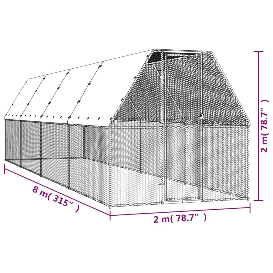 Buitenhok Voor Kippen Gegalvaniseerd Staal 2 x 8 x 2 m