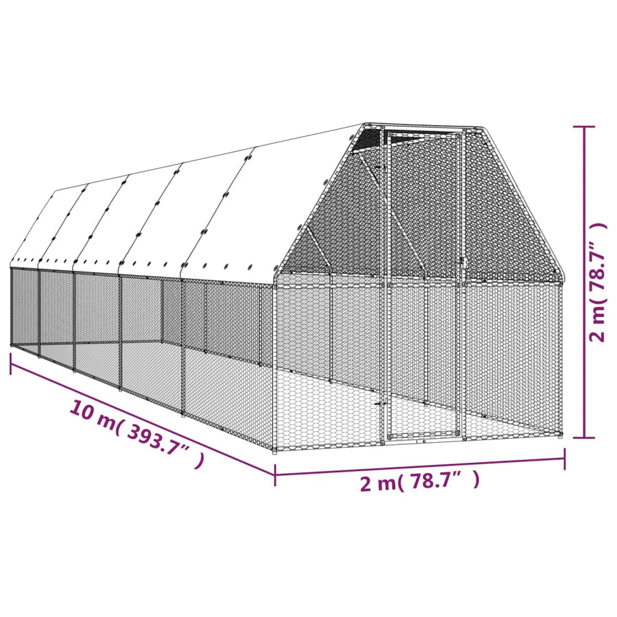 Buitenhok Voor Kippen Gegalvaniseerd Staal 2 x 10 x 2 m