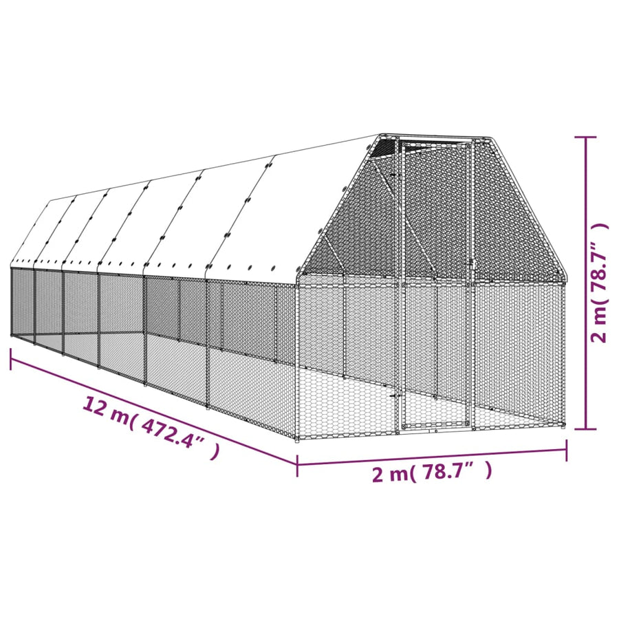 Buitenhok Voor Kippen Gegalvaniseerd Staal 2 x 12 x 2 m