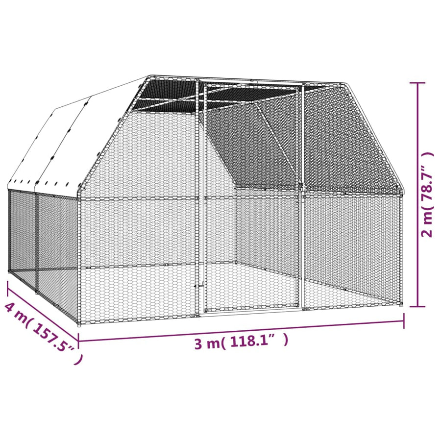 Buitenhok Voor Kippen Gegalvaniseerd Staal 3 x 4 x 2 m
