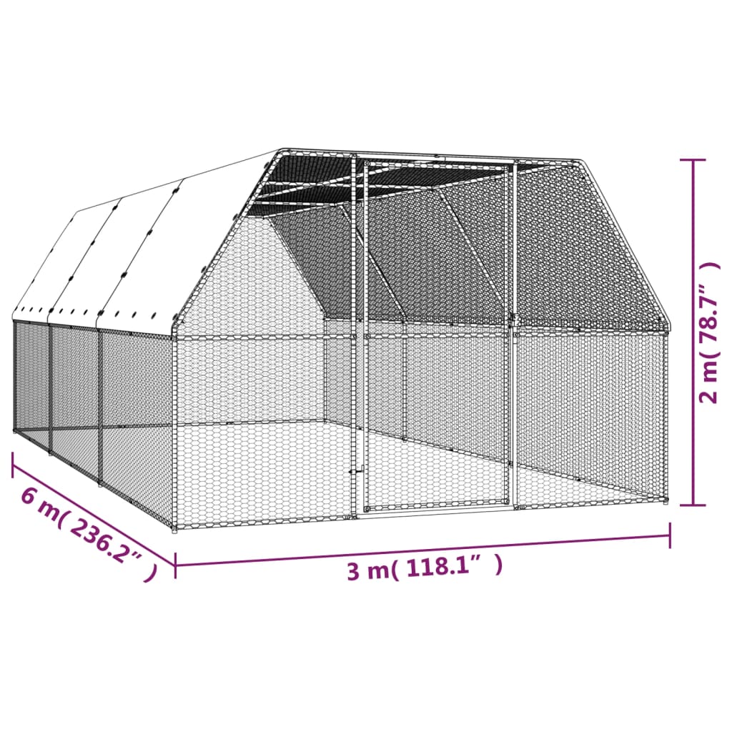 Buitenhok Voor Kippen Gegalvaniseerd Staal 3 x 6 x 2 m