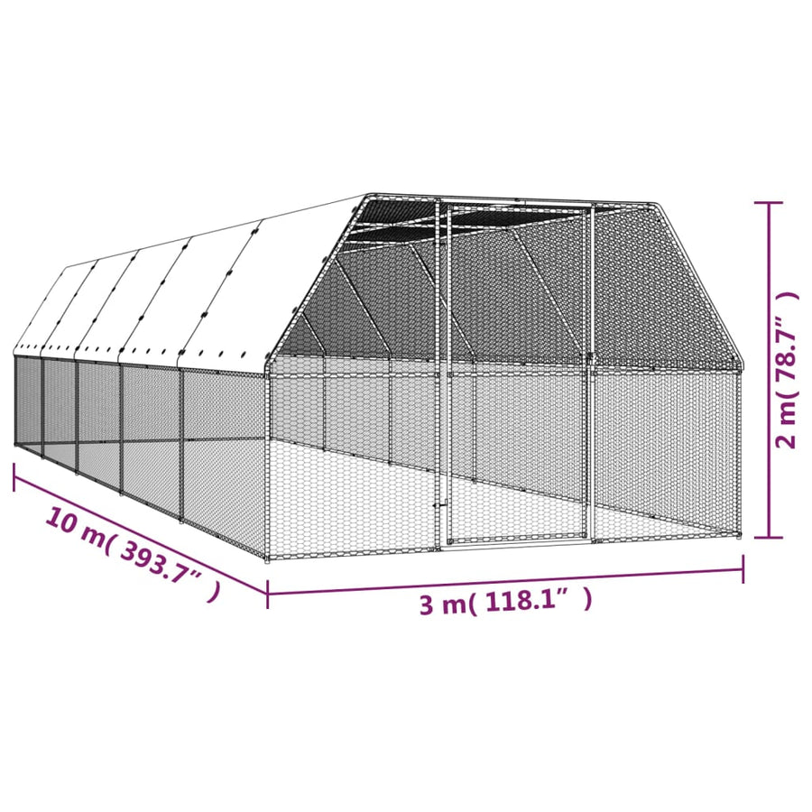 Buitenhok Voor Kippen Gegalvaniseerd Staal 3 x 10 x 2 m