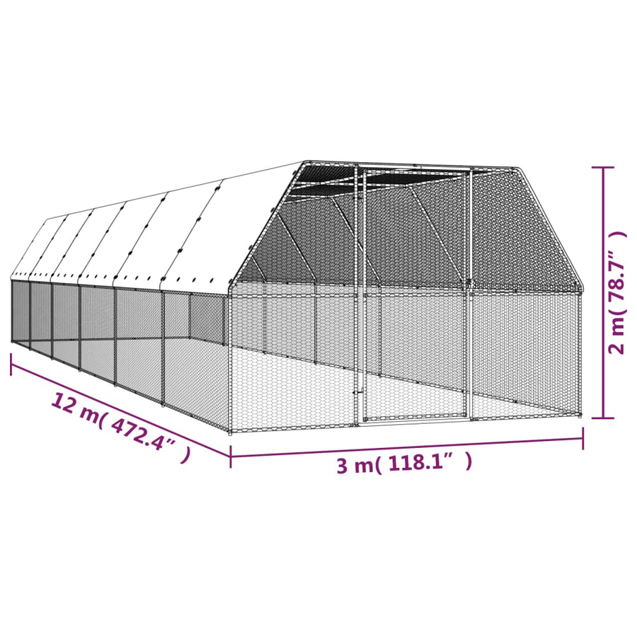 Buitenhok Voor Kippen Gegalvaniseerd Staal 3 x 12 x 2 m