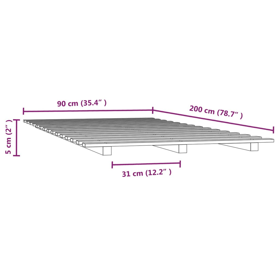 Bedframe massief grenenhout grijs 90x200 cm 90 x 200 cm Grijs