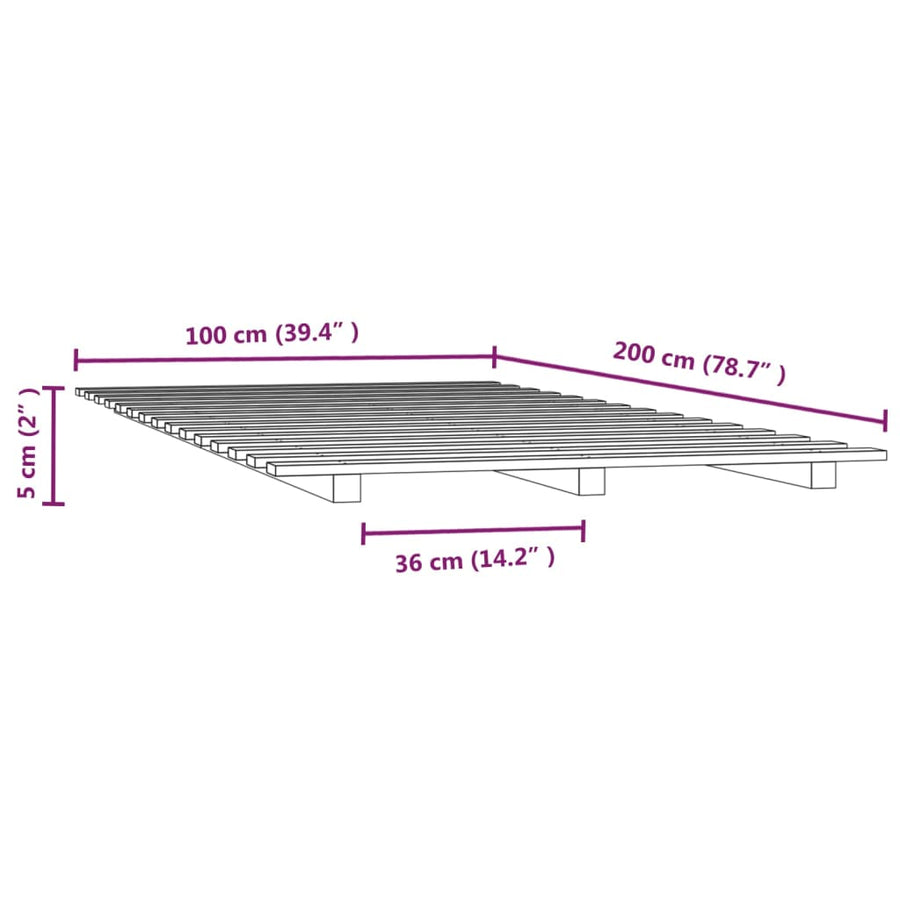 Bedframe Massief Grenenhout 100 x 200 cm Wit
