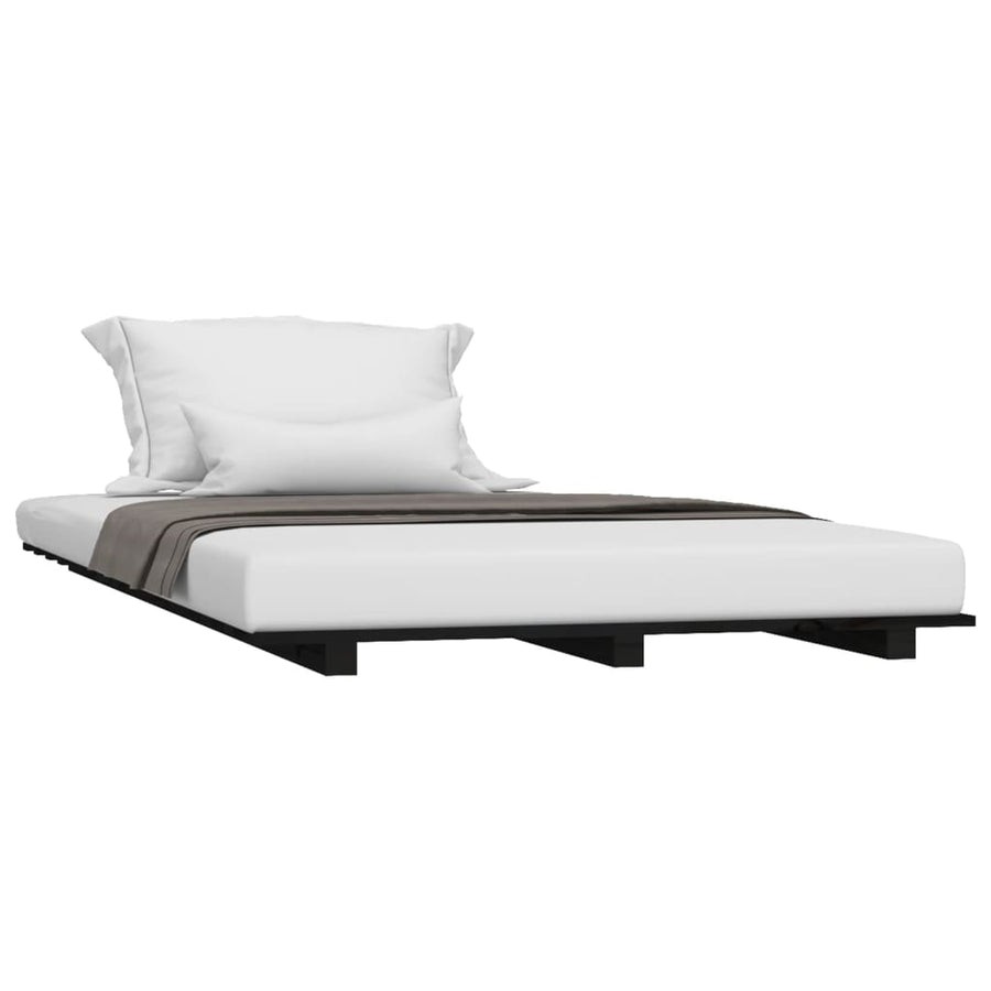 Bedframe massief grenenhout zwart 100x200 cm 100 x 200 cm Zwart