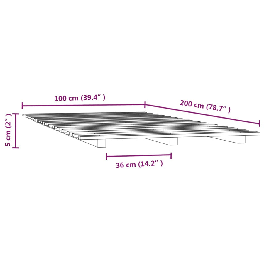 Bedframe massief grenenhout zwart 100x200 cm 100 x 200 cm Zwart