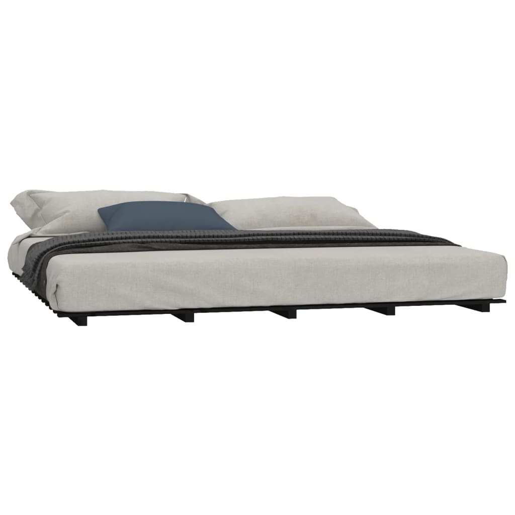 Bedframe massief grenenhout zwart 200x200 cm 200 x 200 cm Zwart
