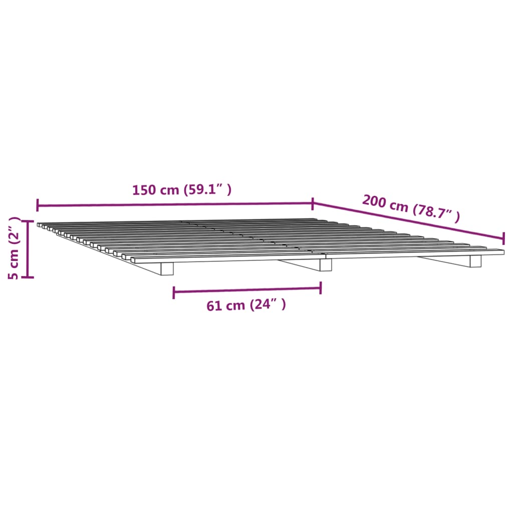 Bedframe massief grenenhout wit 150x200 cm 150 x 200 cm Wit