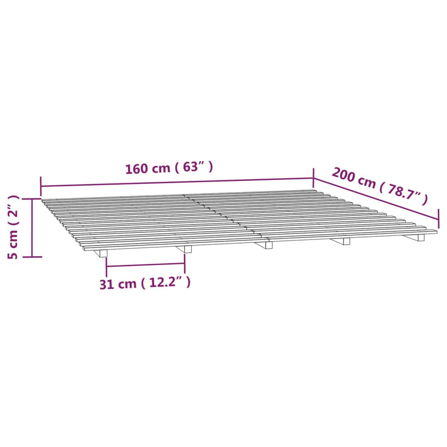 Bedframe massief grenenhout 160x200 cm 160 x 200 cm Naturel