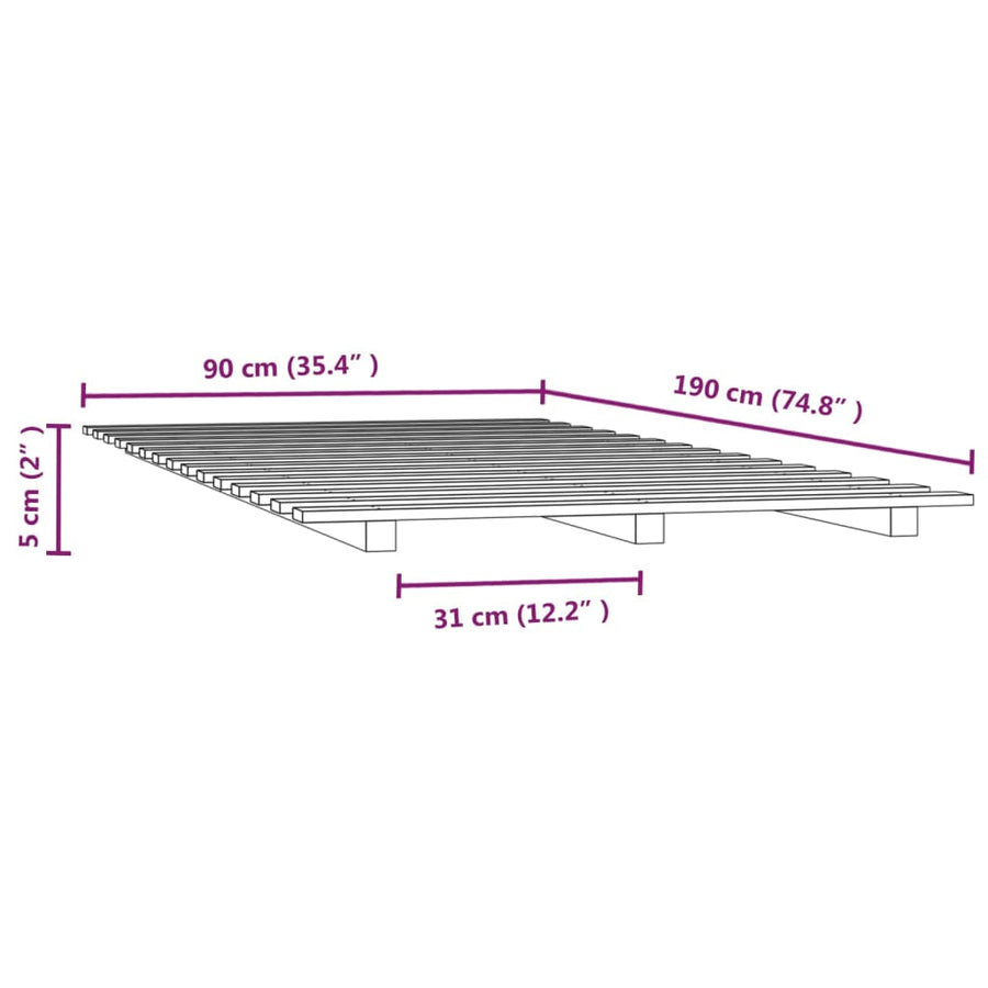 Bedframe 90x190 cm massief grenenhout zwart 90 x 190 cm Zwart