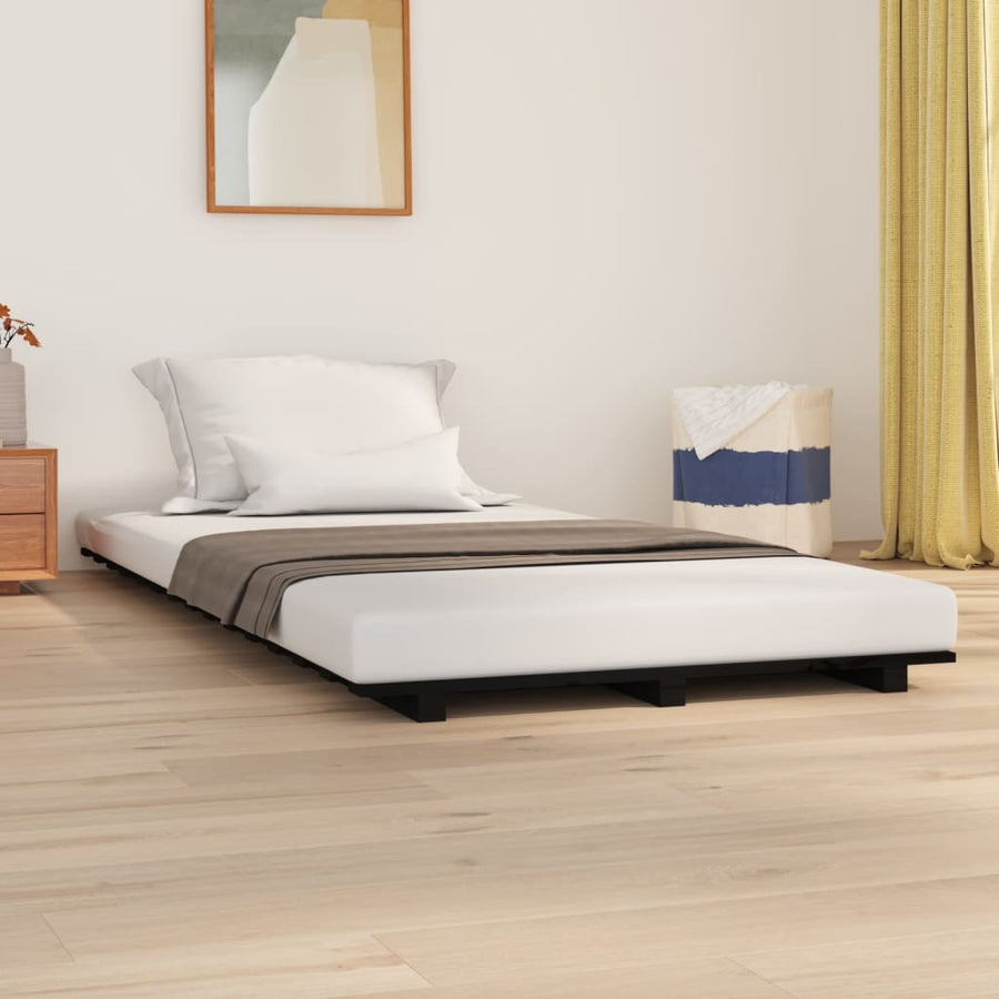 Bedframe 90x190 cm massief grenenhout zwart 90 x 190 cm Zwart
