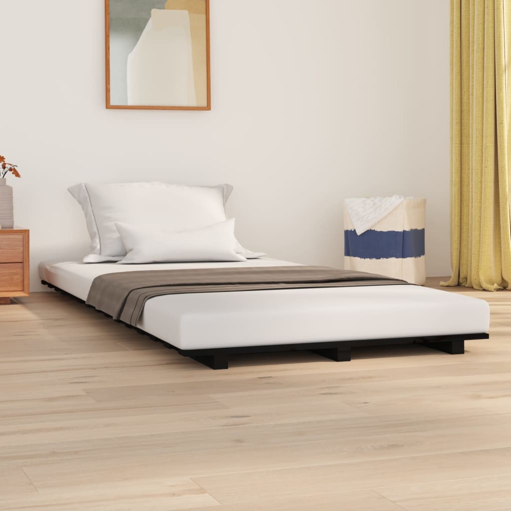 Bedframe 75x190 cm massief grenenhout zwart 75 x 190 cm Zwart