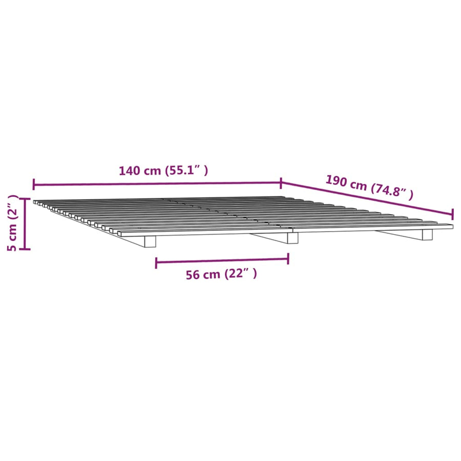 Bedframe massief grenenhout 140x190 cm 140 x 190 cm Naturel