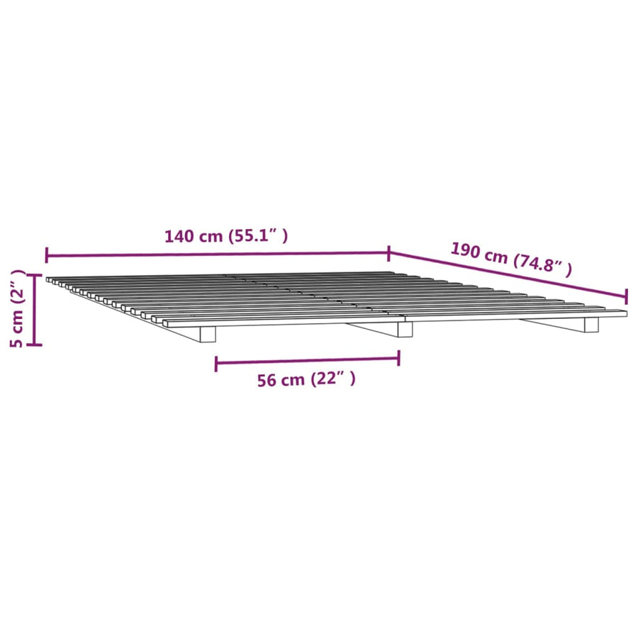 Bedframe massief grenenhout wit 140x190 cm 140 x 190 cm Wit