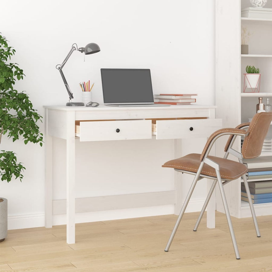 Bureau Met Lades 100X50X78 Cm Massief Grenenhout Wit