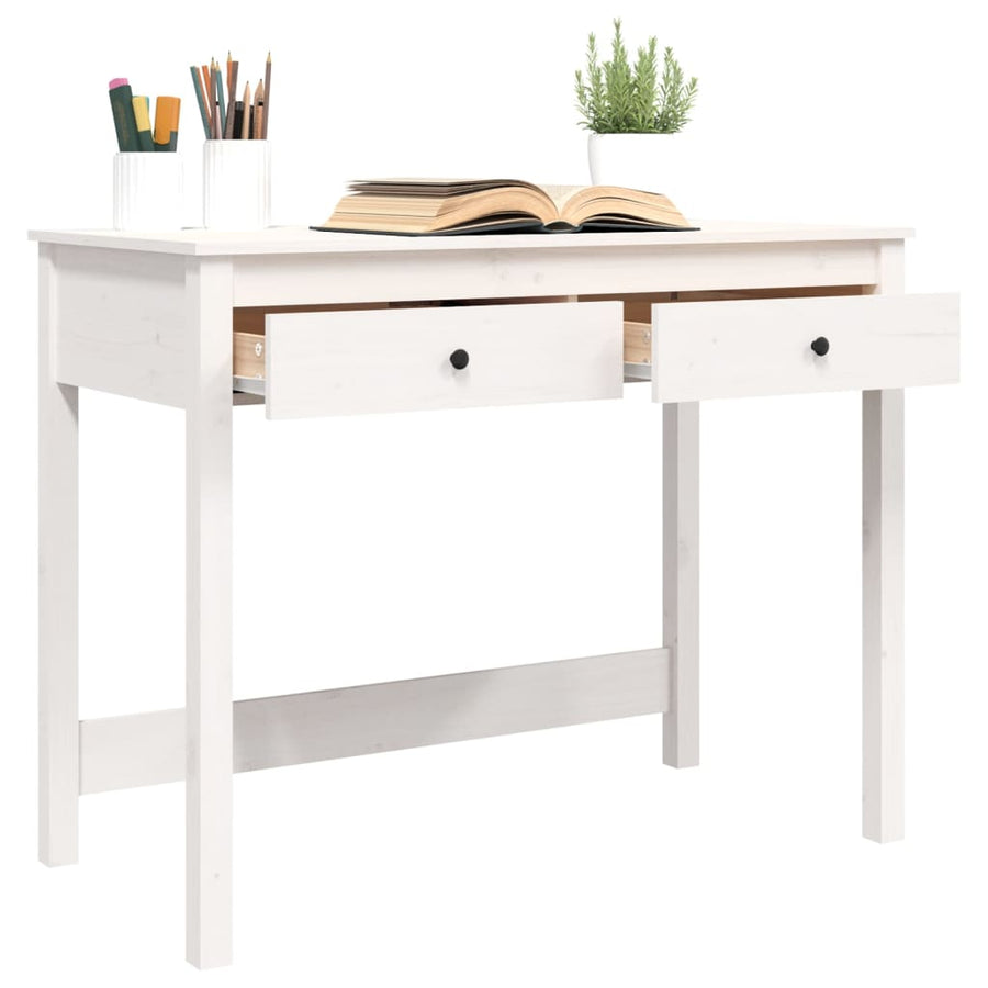 Bureau Met Lades 100X50X78 Cm Massief Grenenhout Wit
