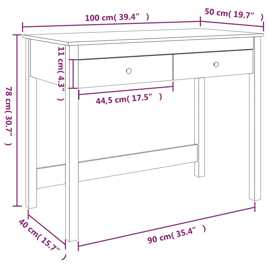 Bureau Met Lades 100X50X78 Cm Massief Grenenhout Wit