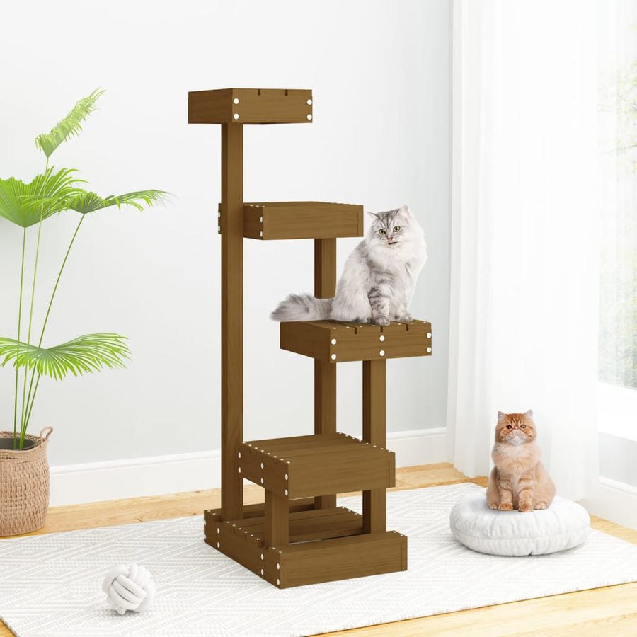 Kattenmeubel 45,5X49X103 Cm Massief Grenenhout Zwart