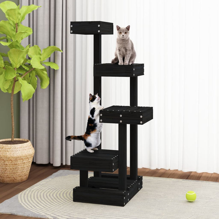 Kattenmeubel 45,5X49X103 Cm Massief Grenenhout Zwart