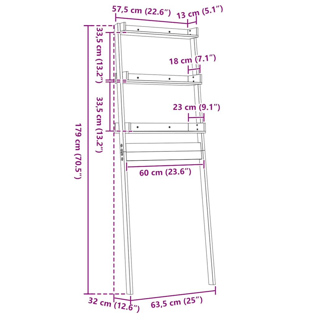 Toiletrek 63,5x32x179 cm massief grenenhout
