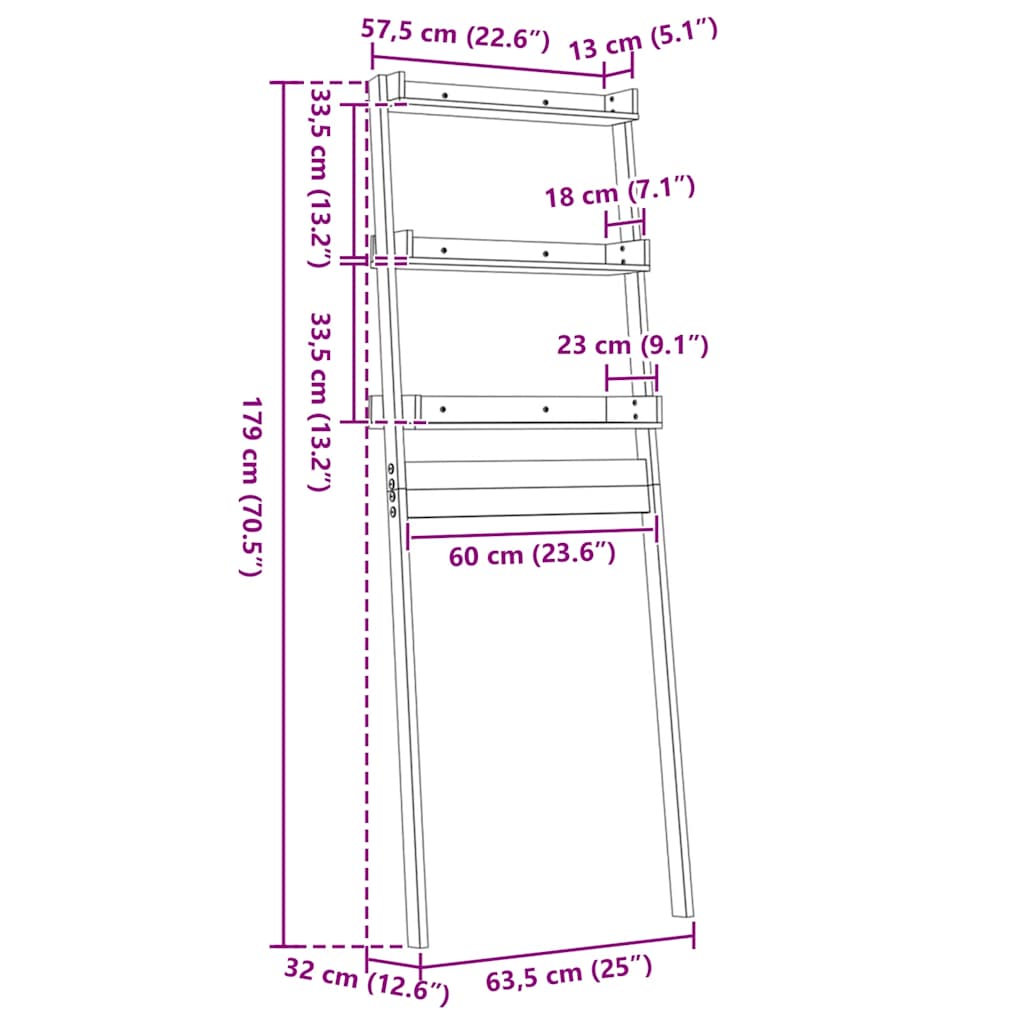 Toiletrek 63,5x32x179 cm massief grenenhout grijs