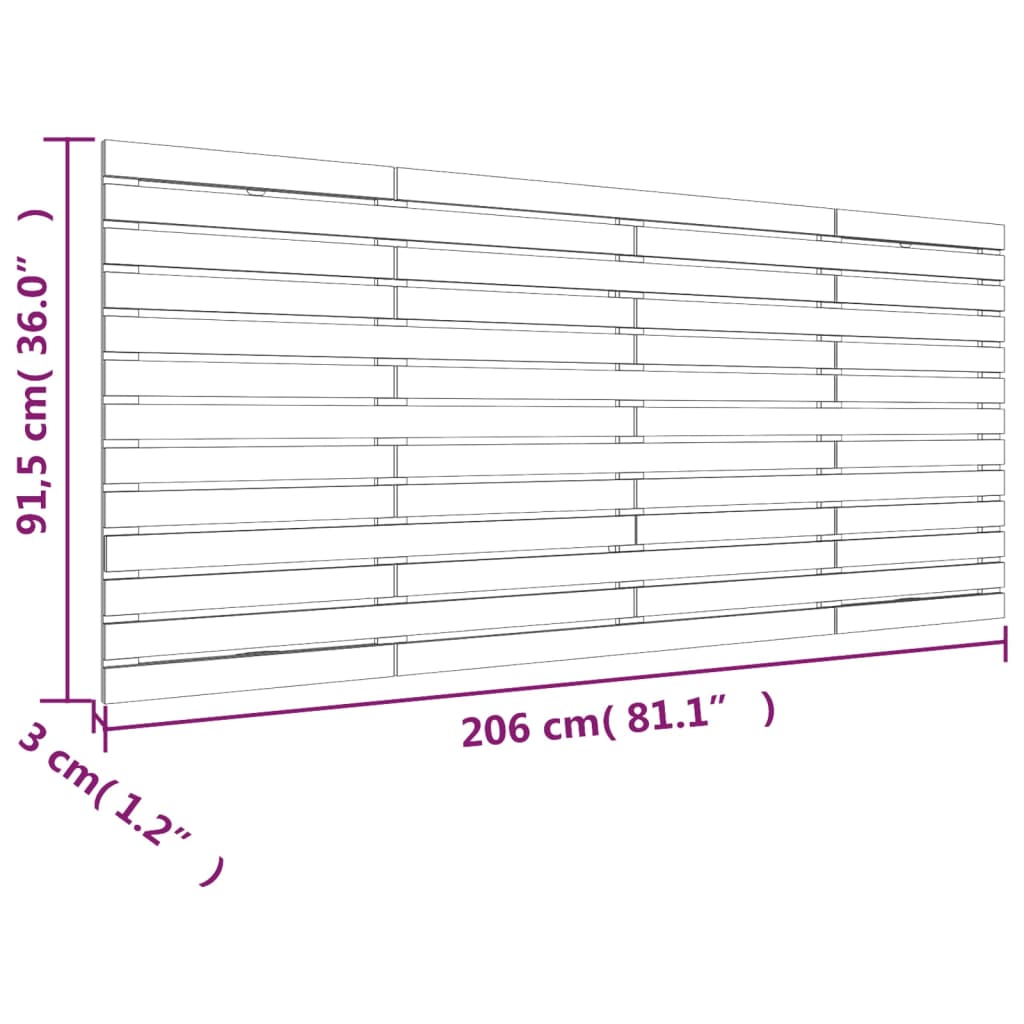 Hoofdbord Wandmontage 206X3X91,5 Cm Massief Grenenhout Naturel 206 x 91.5 cm