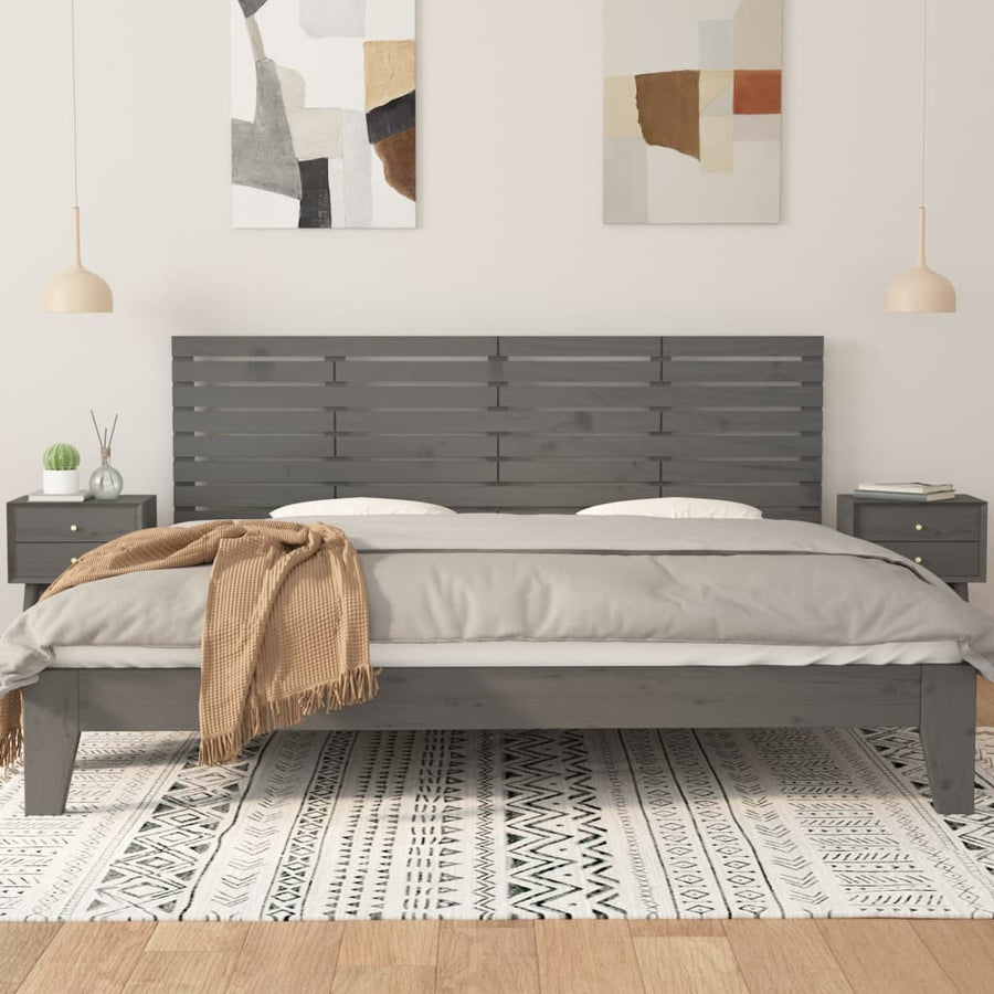 Hoofdbord Wandmontage 206X3X63 Cm Massief Grenenhout 206 x 63 cm Grijs