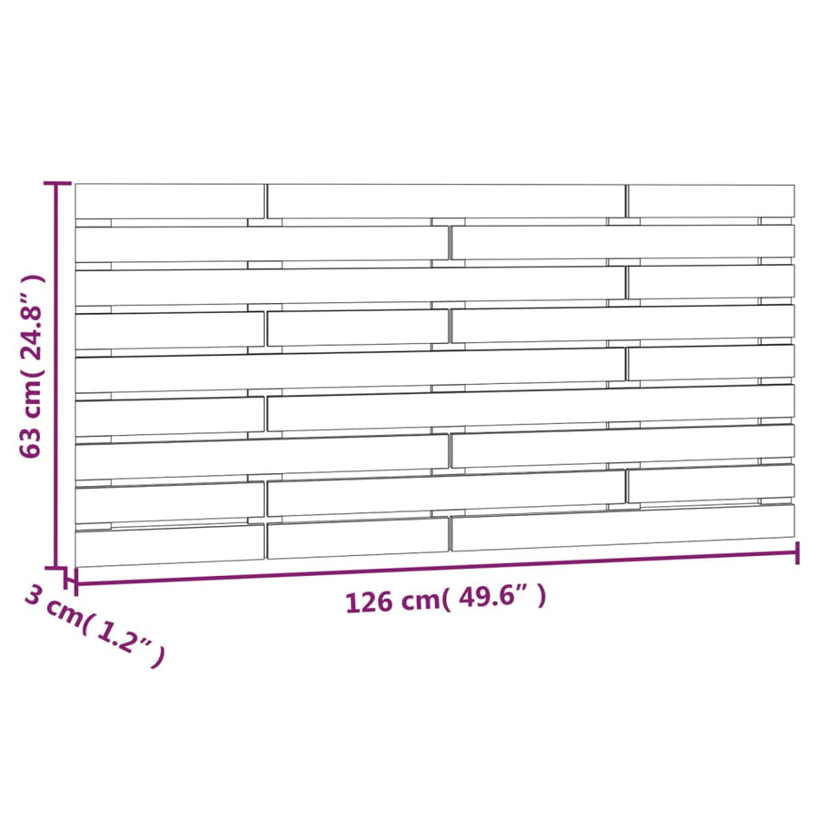 Hoofdbord Wandmontage 26X3X63 Cm Massief Grenenhout 126 x 63 cm Grijs