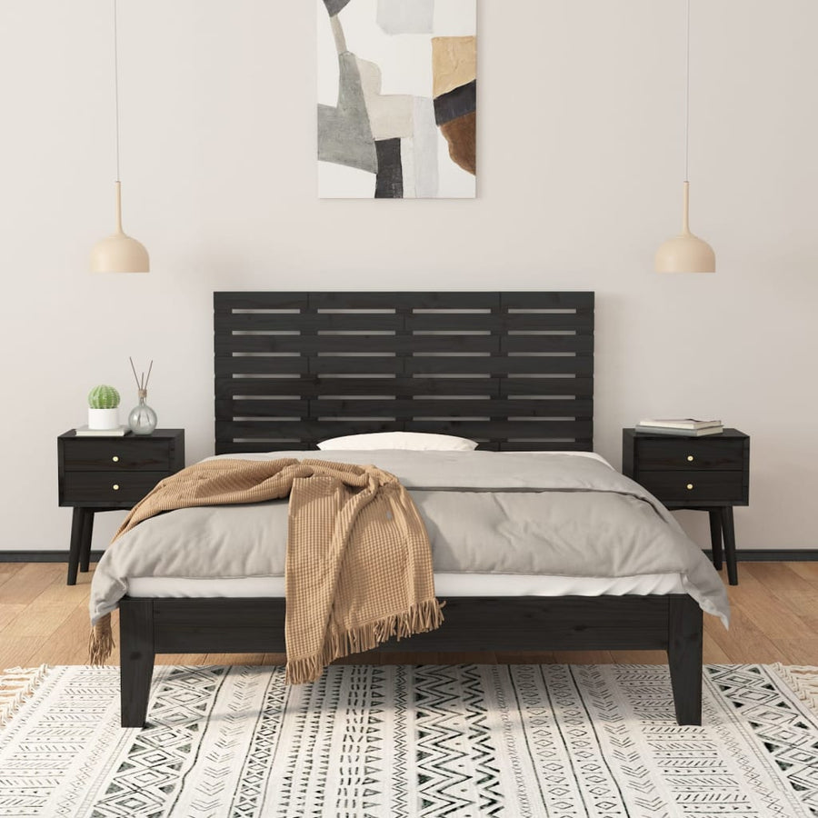 Hoofdbord Wandmontage 26X3X63 Cm Massief Grenenhout 126 x 63 cm Zwart